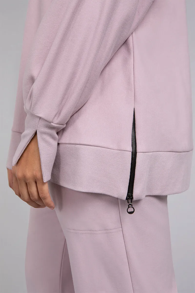 Bamboo Fleece Cowl Neck Pleat Sleeve Top | Lilac