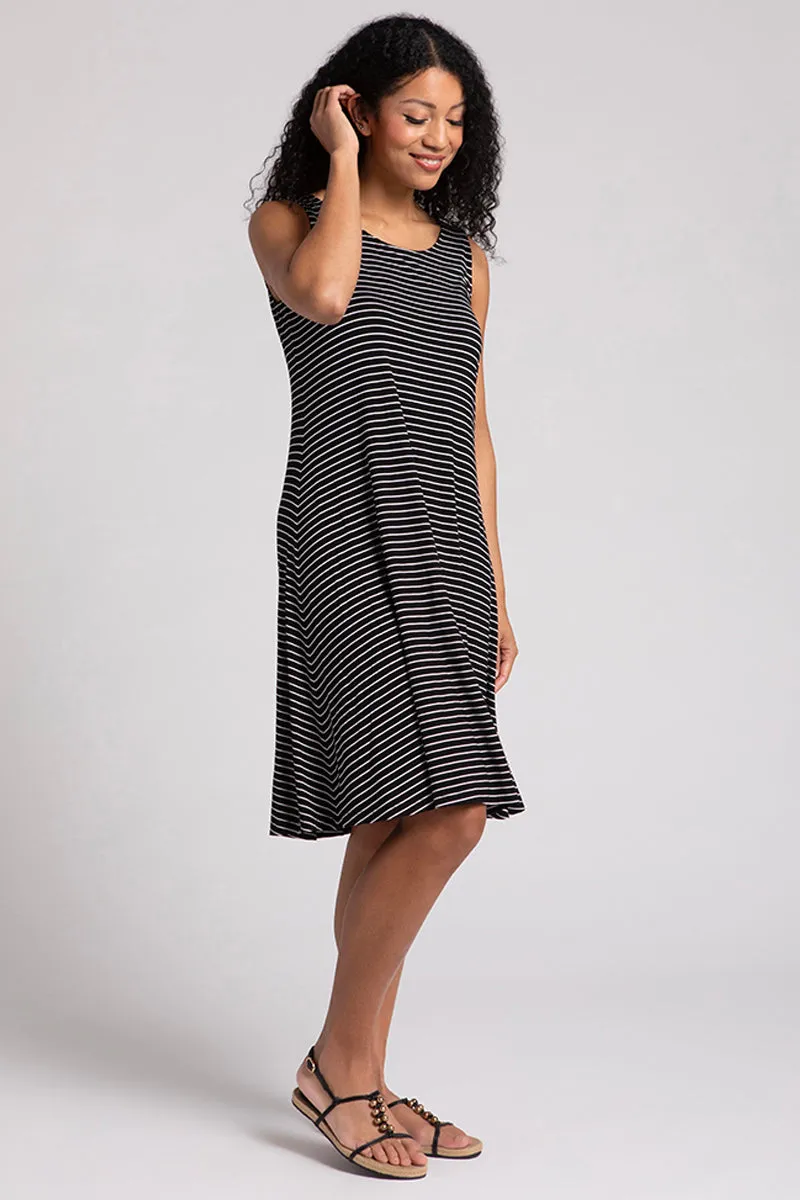 Bamboo Tank Dress Short | Blk/Wht Pinstripe