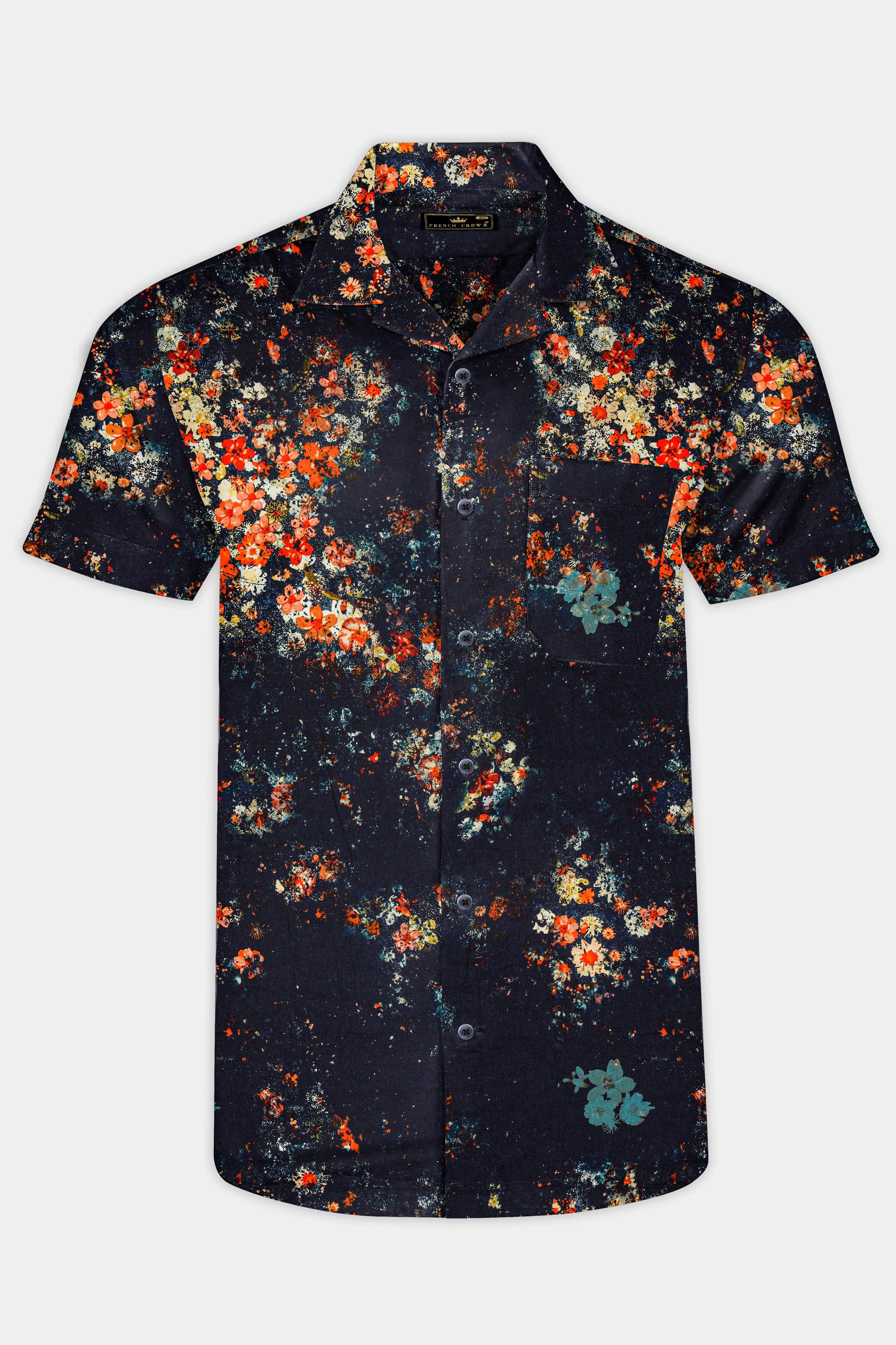 Bastille Blue With Tangerine Orange Digital Printed Super Soft Premium Cotton Shirt