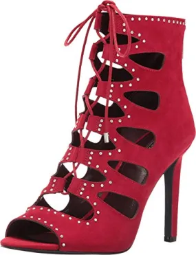 BCBG Generation Cherries Holiday Red Suede Fashion Stiletto Peep Toe Lace Up Boots