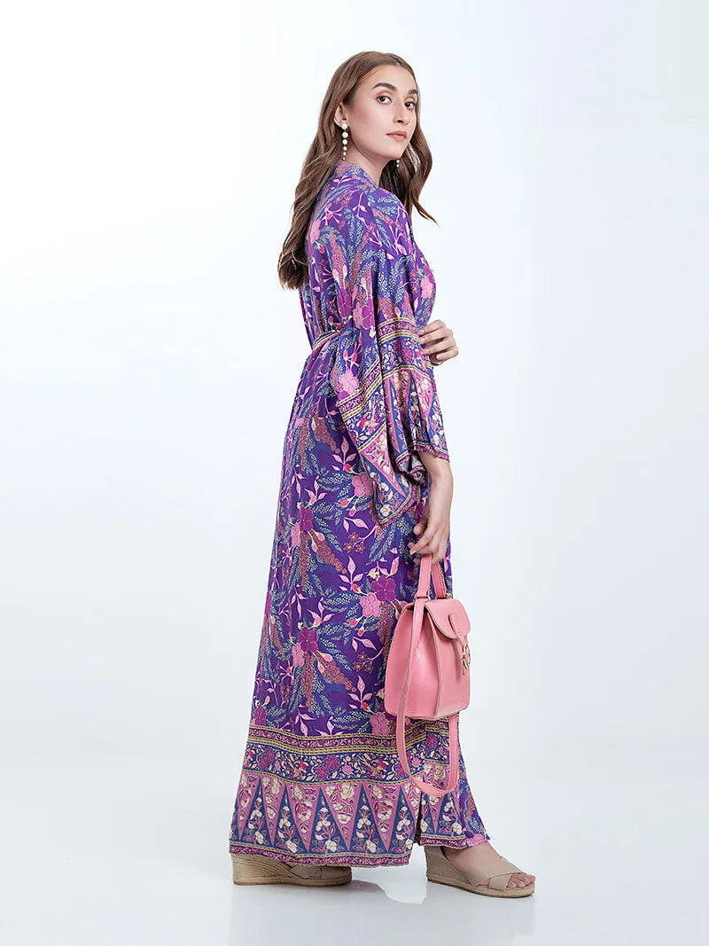 Beachwear & Partywear Floral Print Purple Color Cotton Long Length Gown Kimono Duster Robe