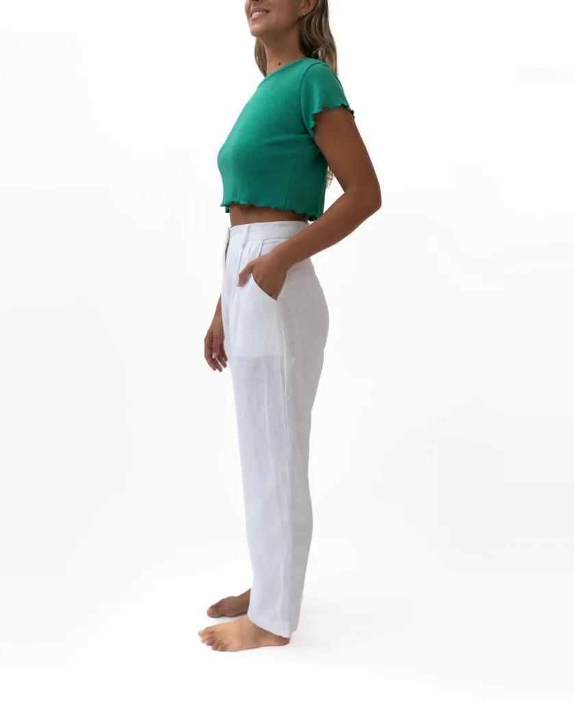 Becky Linen Pant | White