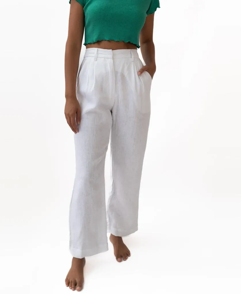 Becky Linen Pant | White