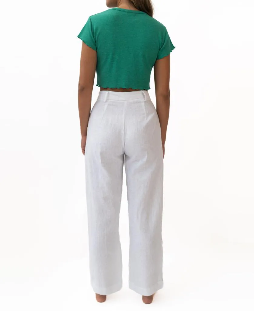 Becky Linen Pant | White