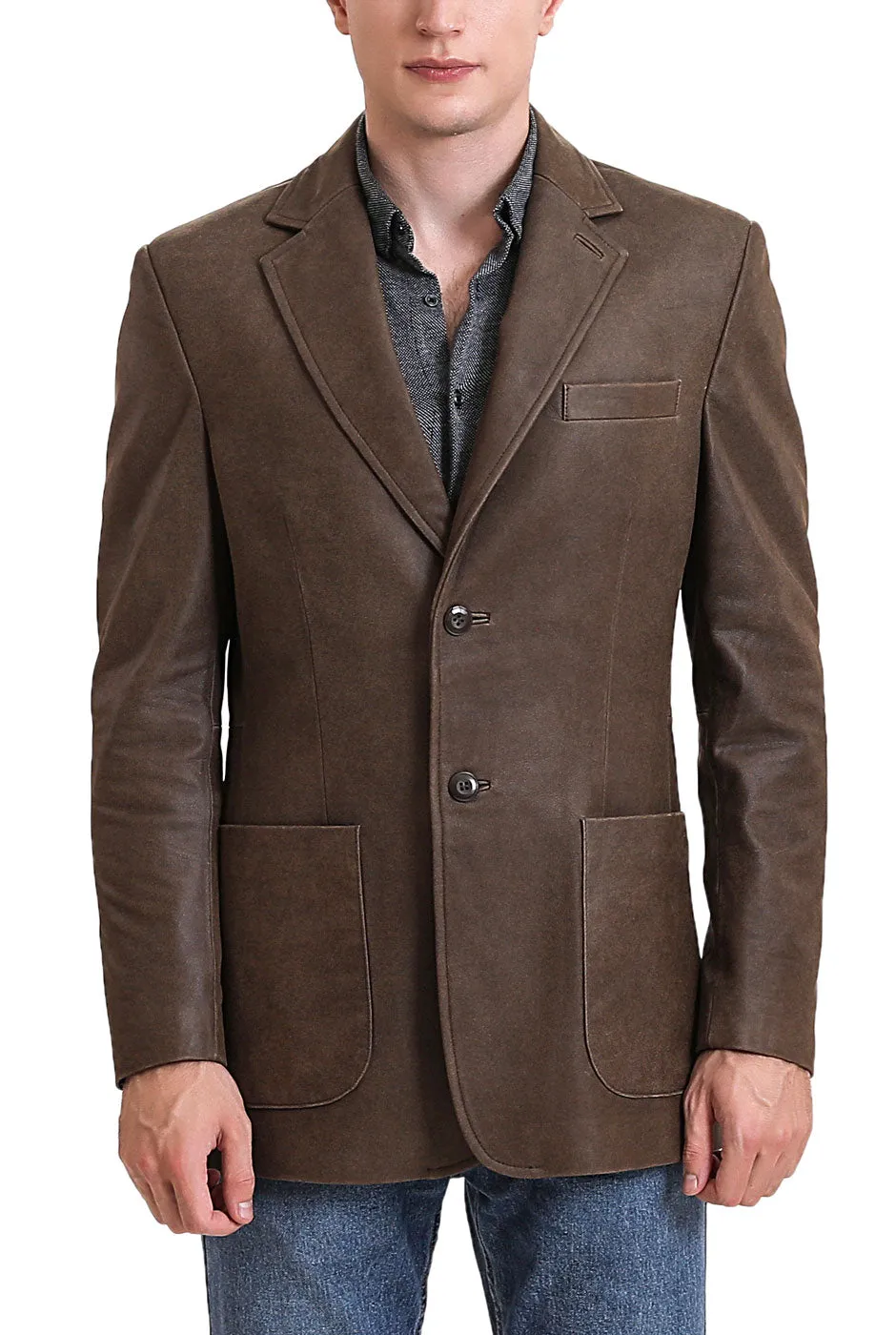 BGSD Men Luke Two-Button Distressed Cowhide Leather Blazer