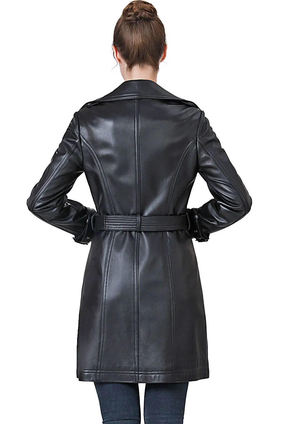 BGSD Women Ella Belted Lambskin Leather Trench Coat