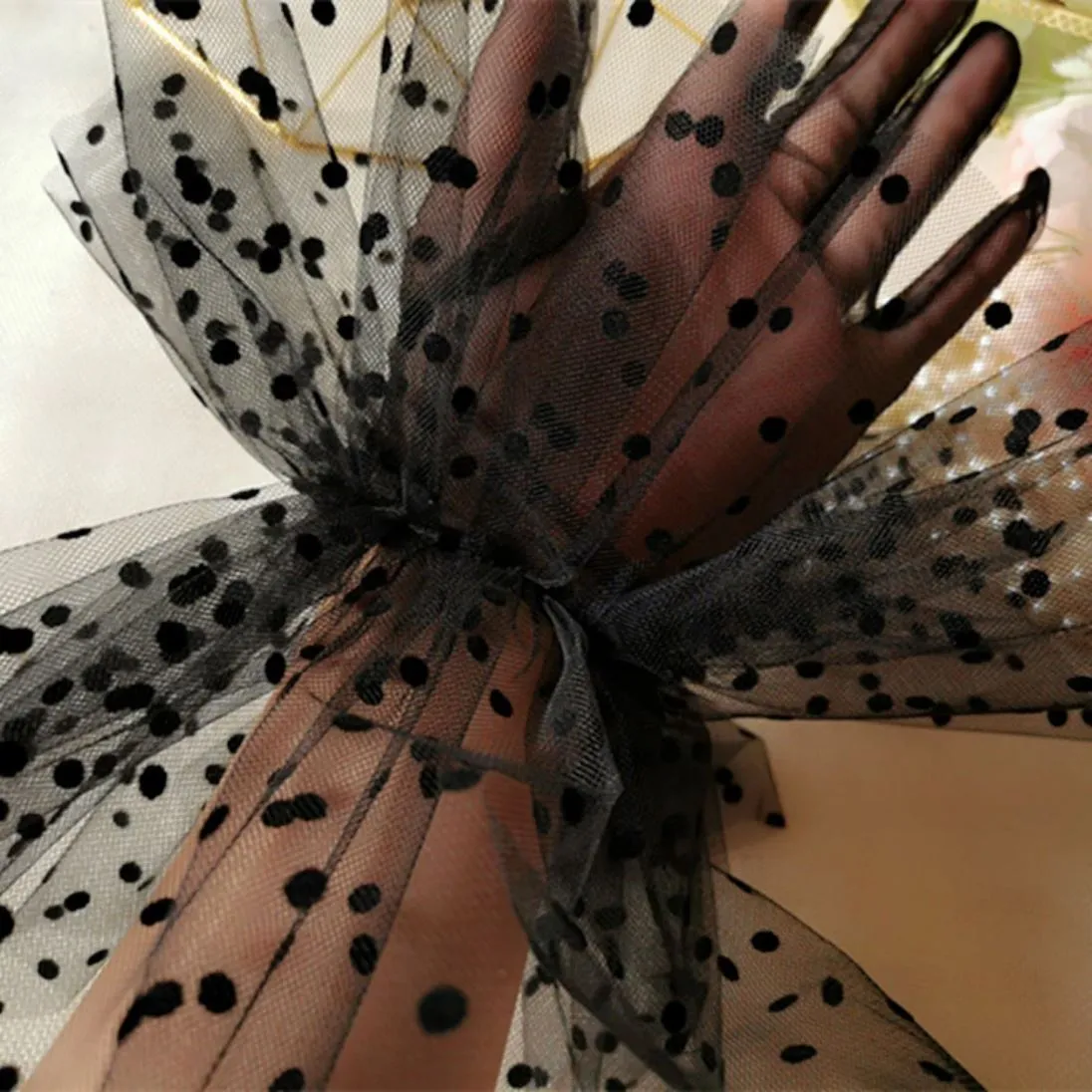 Black Dotted Bridal Gloves