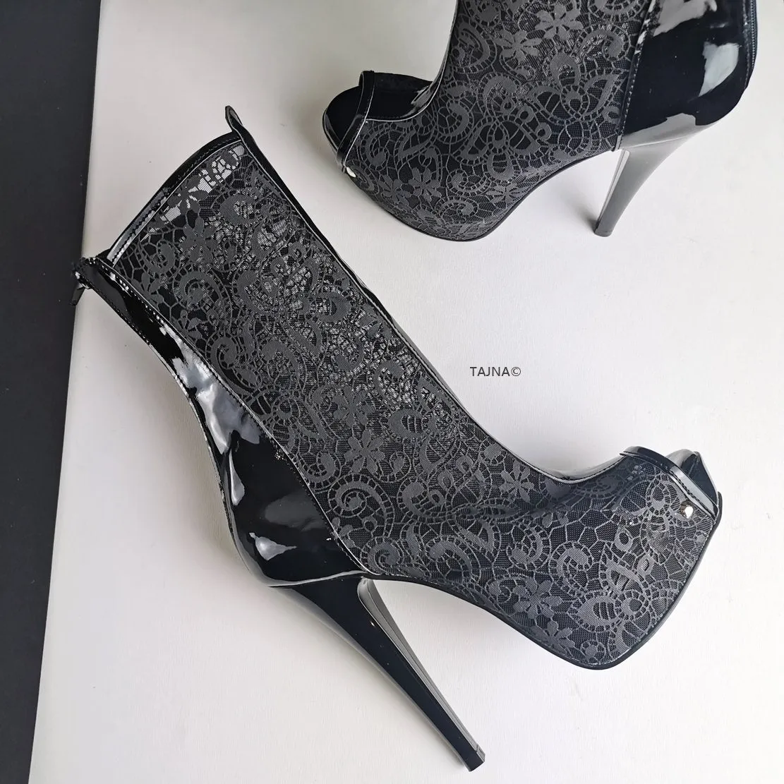 Black Lace Peep Toe Ankle Boots