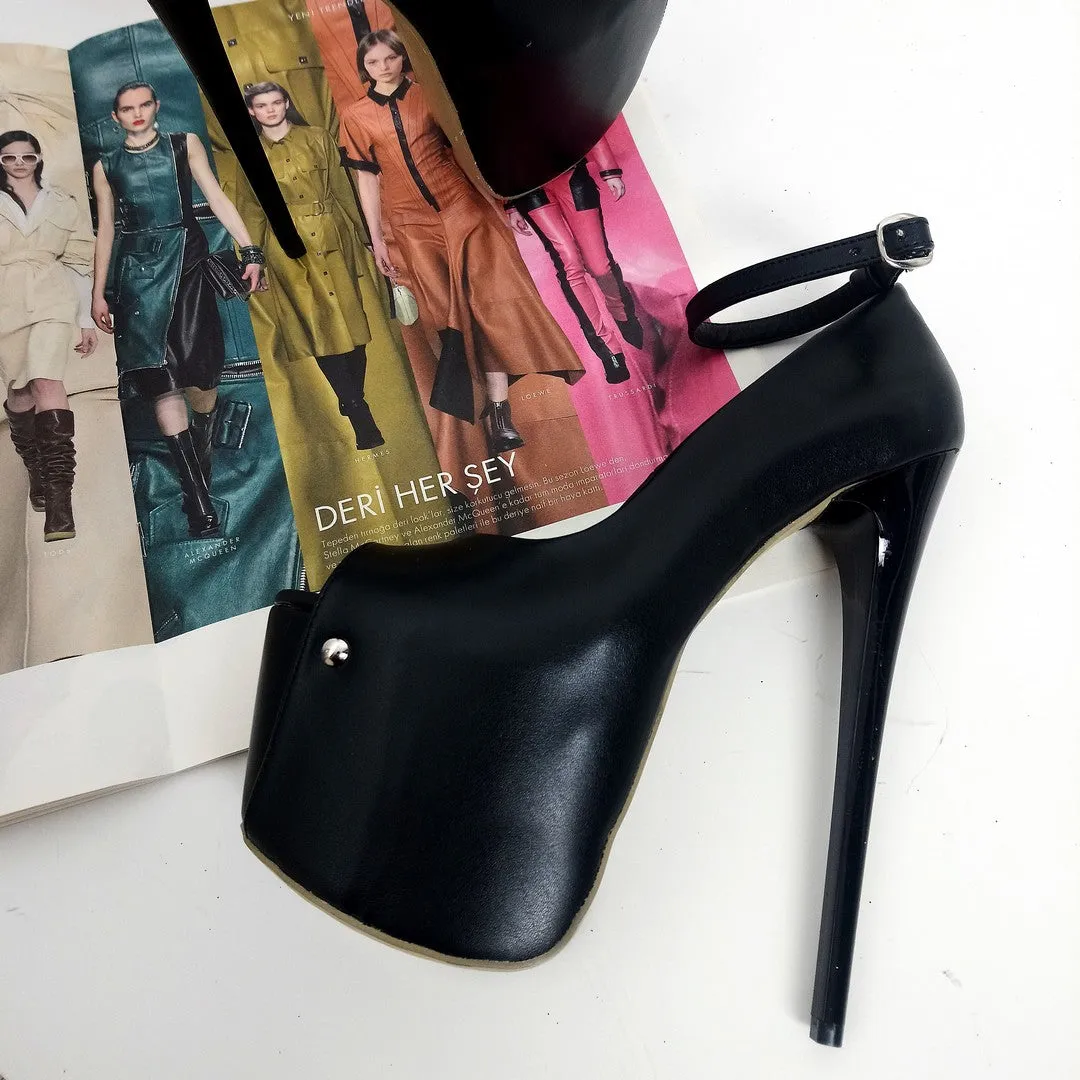 Black Matte Ankle Strap Platform High Heels