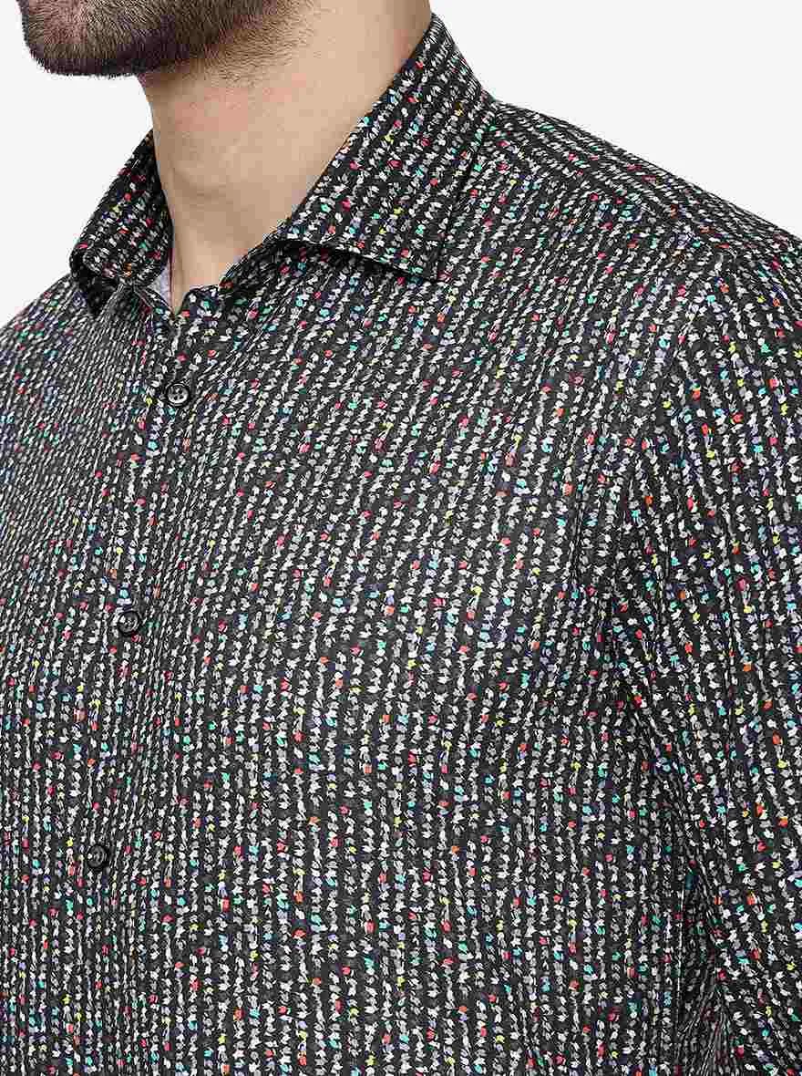 Black Multi Printed Slim Fit Party Wear Shirt | JB Studio