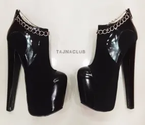 Black Patent Leather Chain Detailed Platform Boots