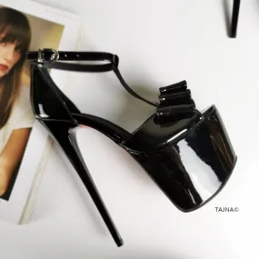 Black Patent Ribbon High Heel Platforms