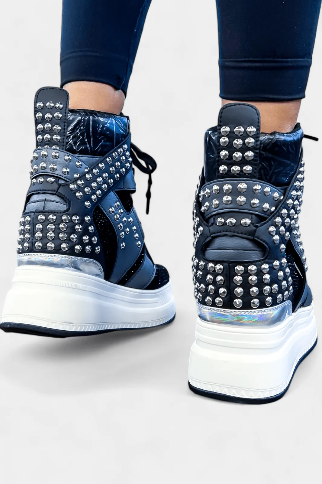 Black Rhinestone Studded Platform Sneakers