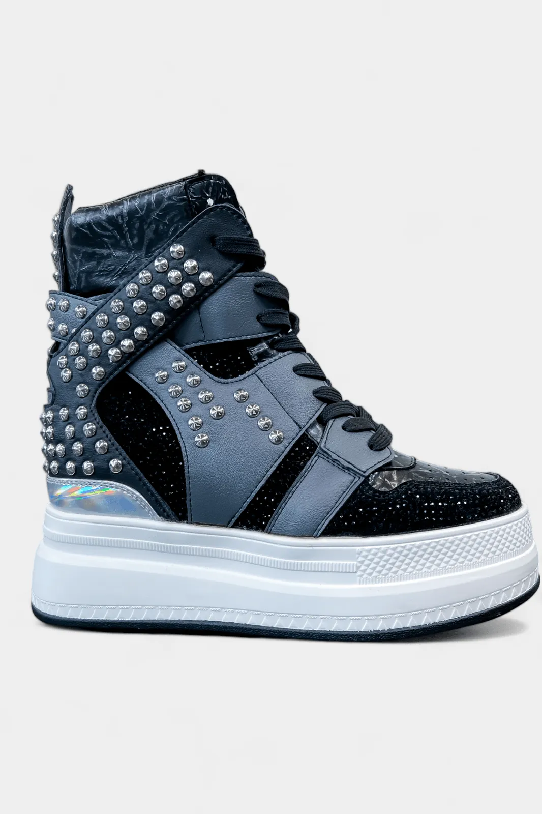 Black Rhinestone Studded Platform Sneakers