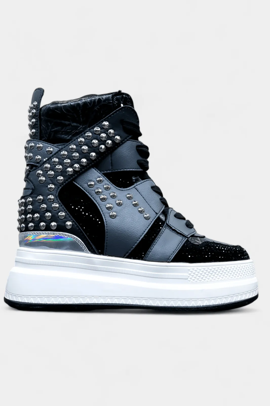 Black Rhinestone Studded Platform Sneakers