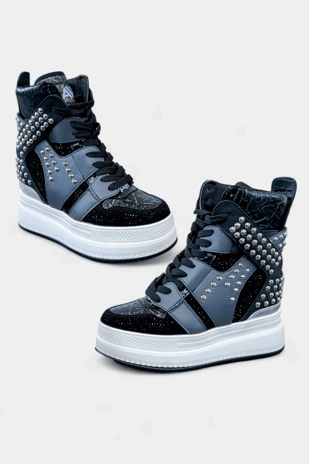 Black Rhinestone Studded Platform Sneakers