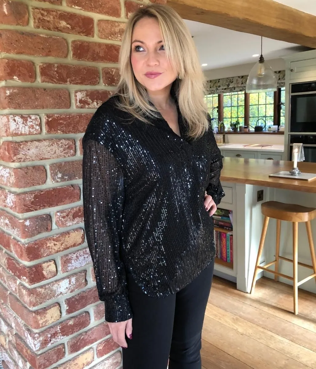 Black Sequined Sparkle Shirt