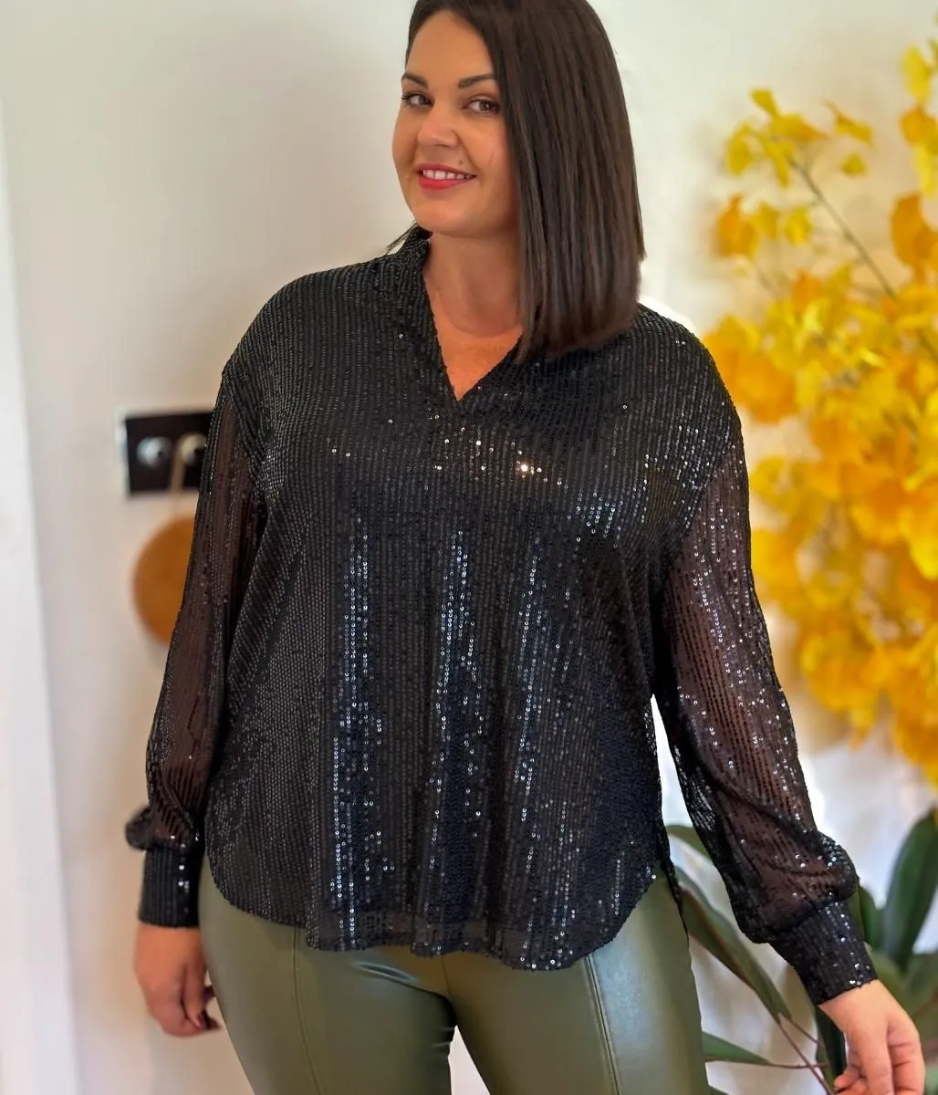 Black Sequined Sparkle Shirt