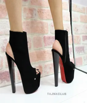 Black Zipper Peep toe Platform High Red Heels