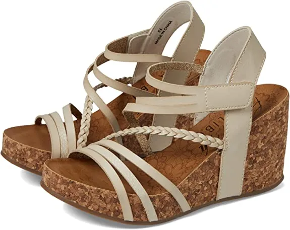 Blowfish Malibu Heidi White Sands Die Cut/Amazon Rawhide Strappy Wedge Sandals