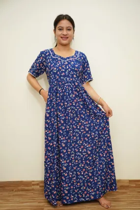 Blue Floral Rayon Night Gown