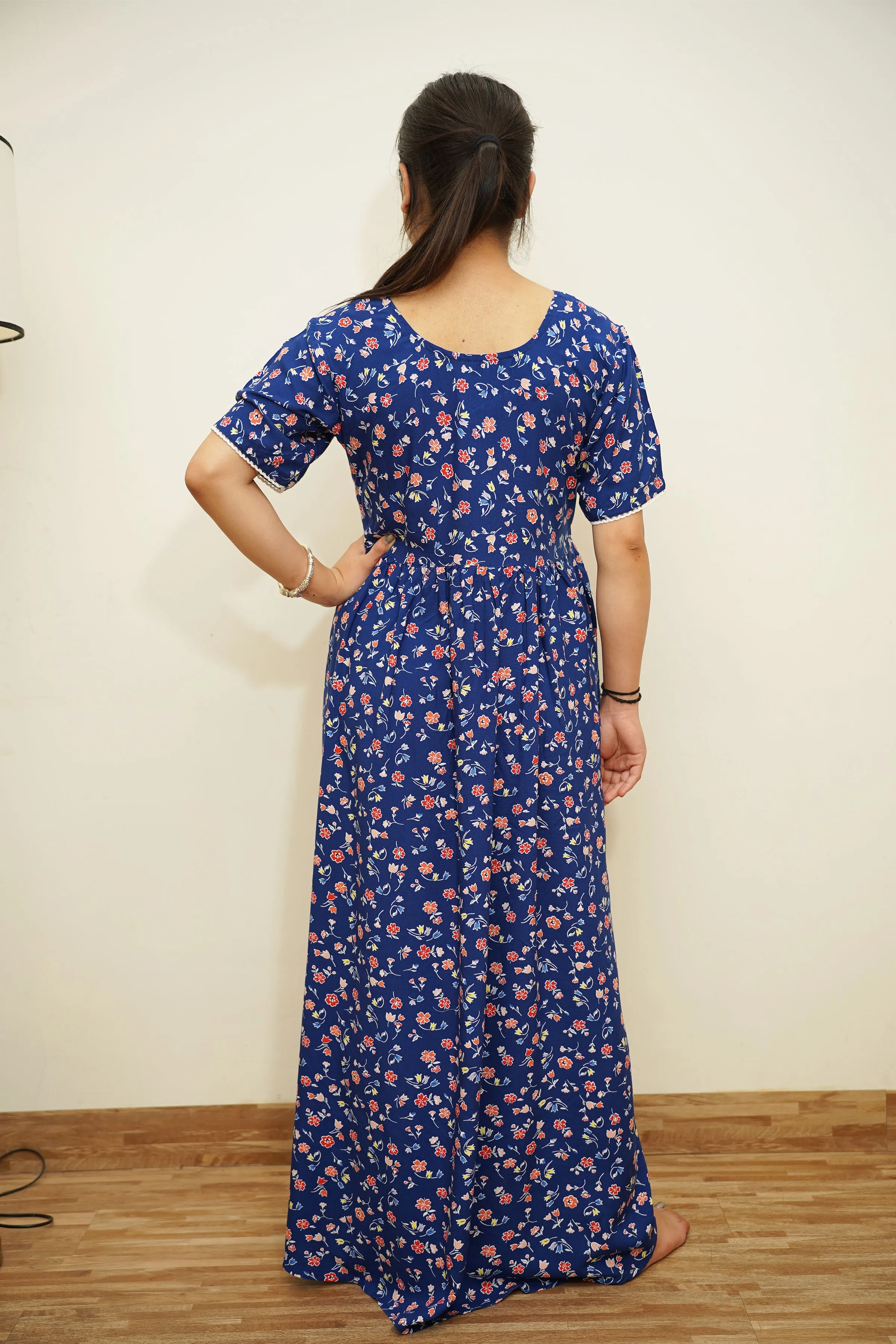 Blue Floral Rayon Night Gown