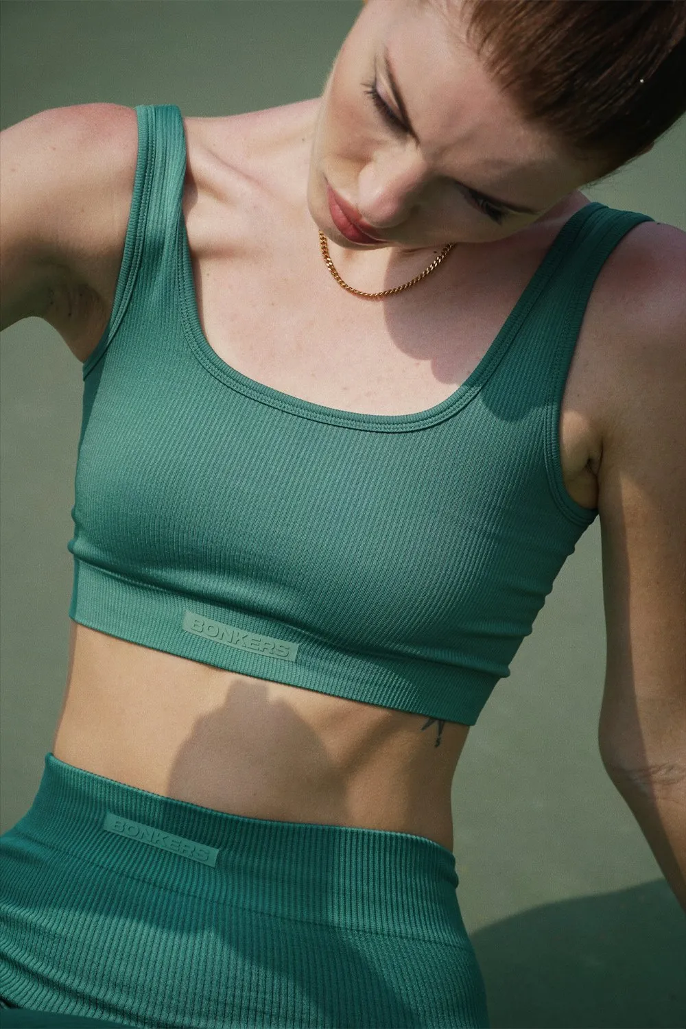 Bottle Green Sporty Ribbed Crop Top