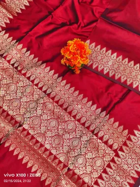 Bridal Red Designer Banarasi Soft Silk Saree