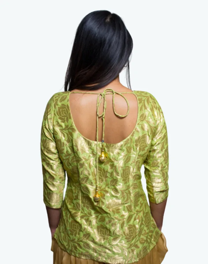 Brocade Green Kurta With Dhoti Pant- Clearance