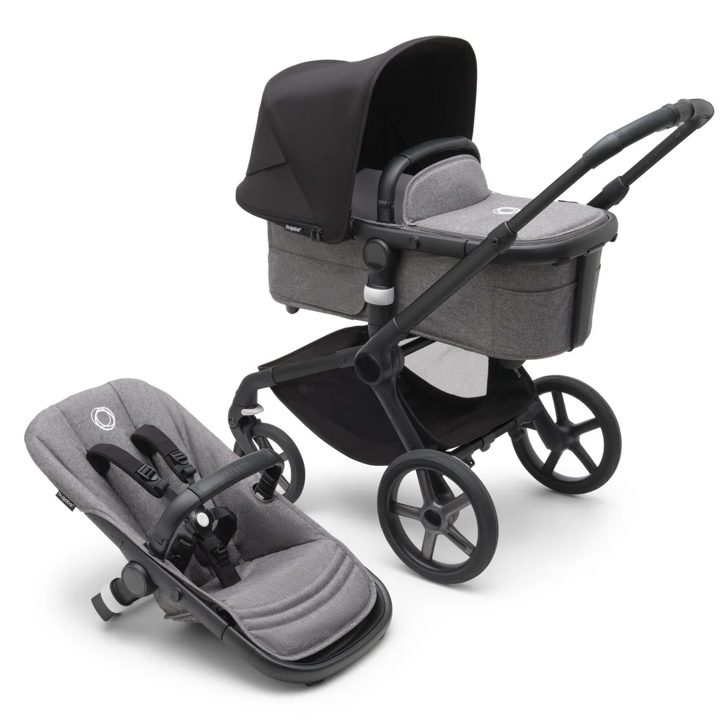 Bugaboo Fox 5, Cabriofix i-Size and Base Travel System - Black/Grey Melange/Midnight Black