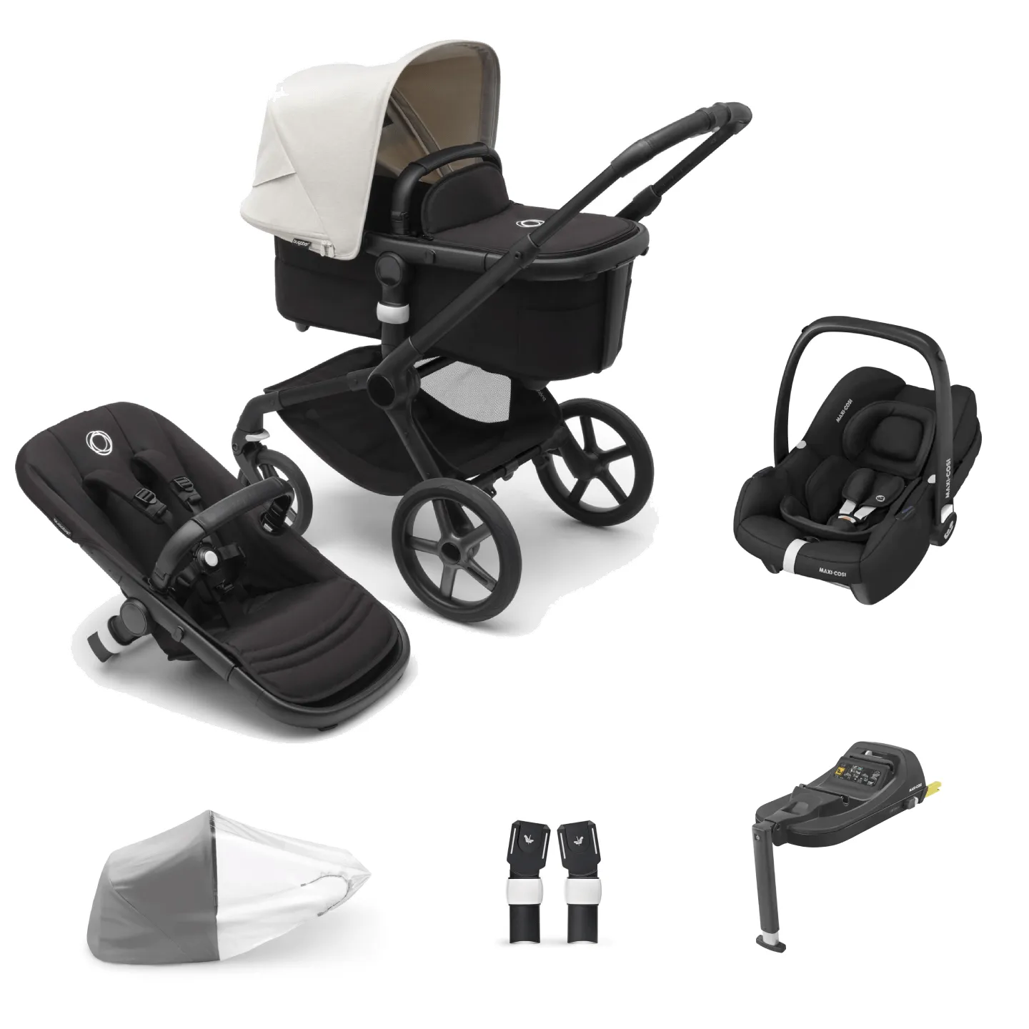 Bugaboo Fox 5, Cabriofix i-Size and Base Travel System - Black/Midnight Black/Misty White