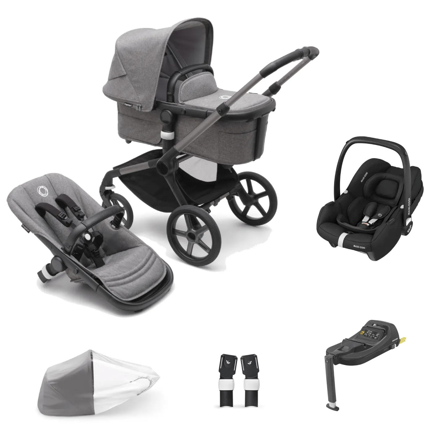 Bugaboo Fox 5, Cabriofix i-Size and Base Travel System - Graphite/Grey Melange/Grey Melange