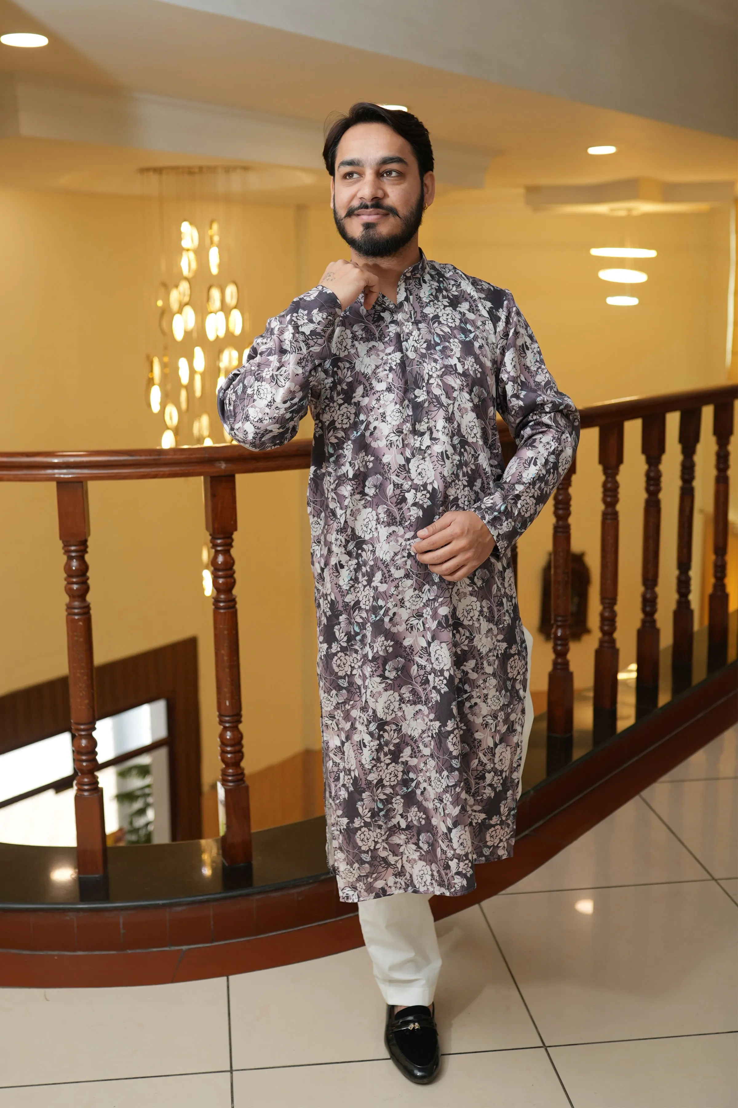 Burgundy Charm Printed Kurta Pajama