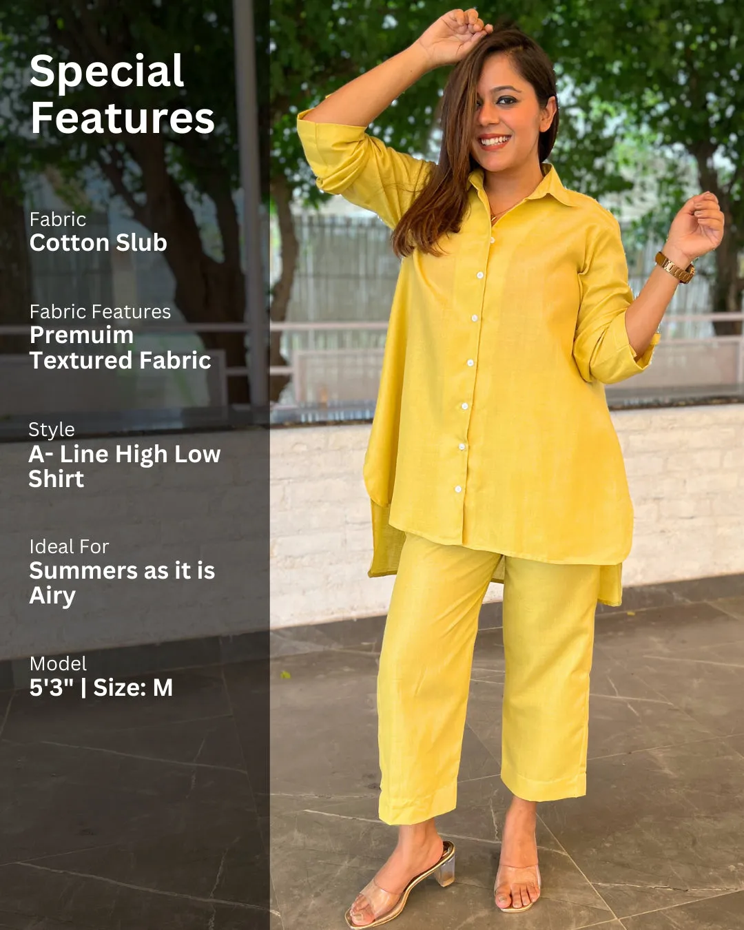 Buttercup Yellow Solid Aline Cotton Slub Shirt