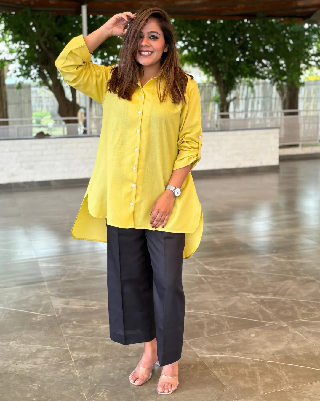 Buttercup Yellow Solid Aline Cotton Slub Shirt