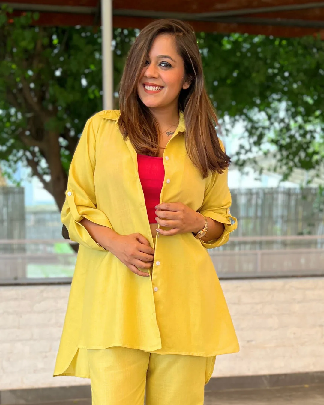 Buttercup Yellow Solid Aline Cotton Slub Shirt