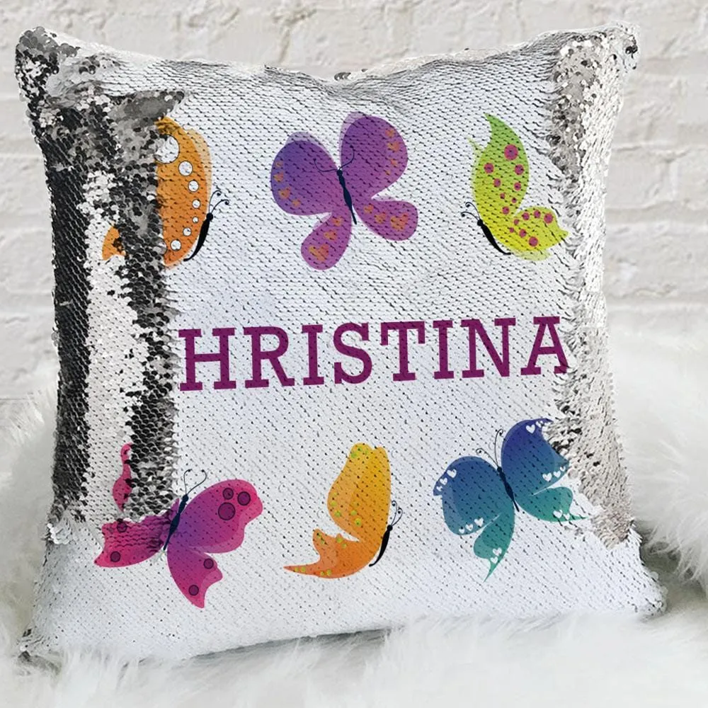 Butterfly Personalized Flip Sequin Decorative Throw Pillowcase