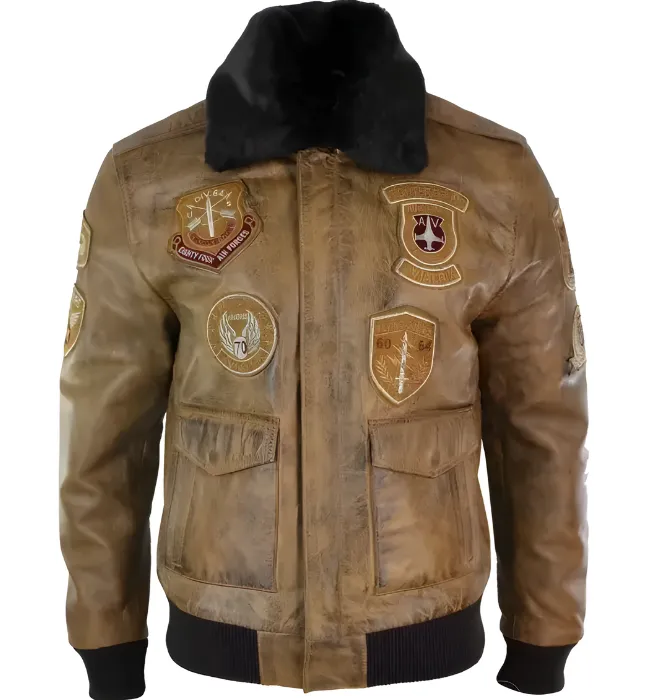 Buy Best Mens Aviator Tan Bomber Leather Jacket