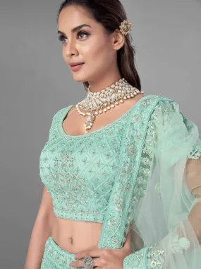 Buy Sea Green Soft Net Wear Lehenga Set - RENT