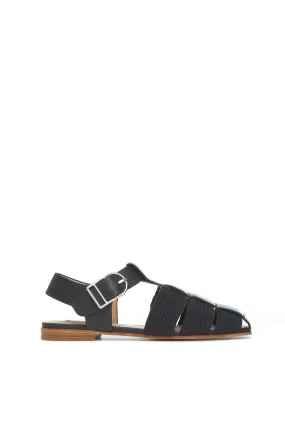 Calla Sandal in Black Leather Crochet