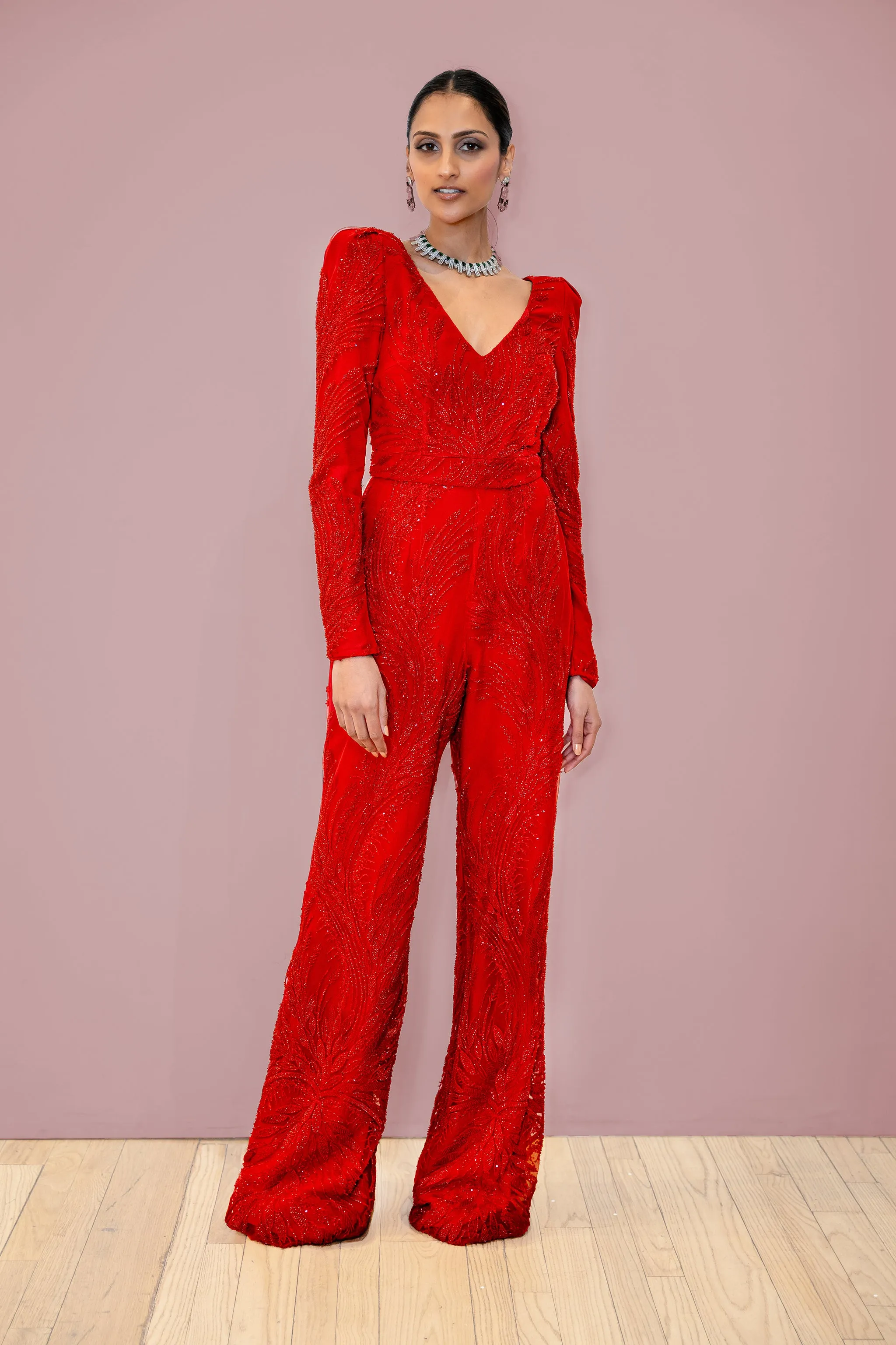 CAROLINA Red Beaded Jumpsuit