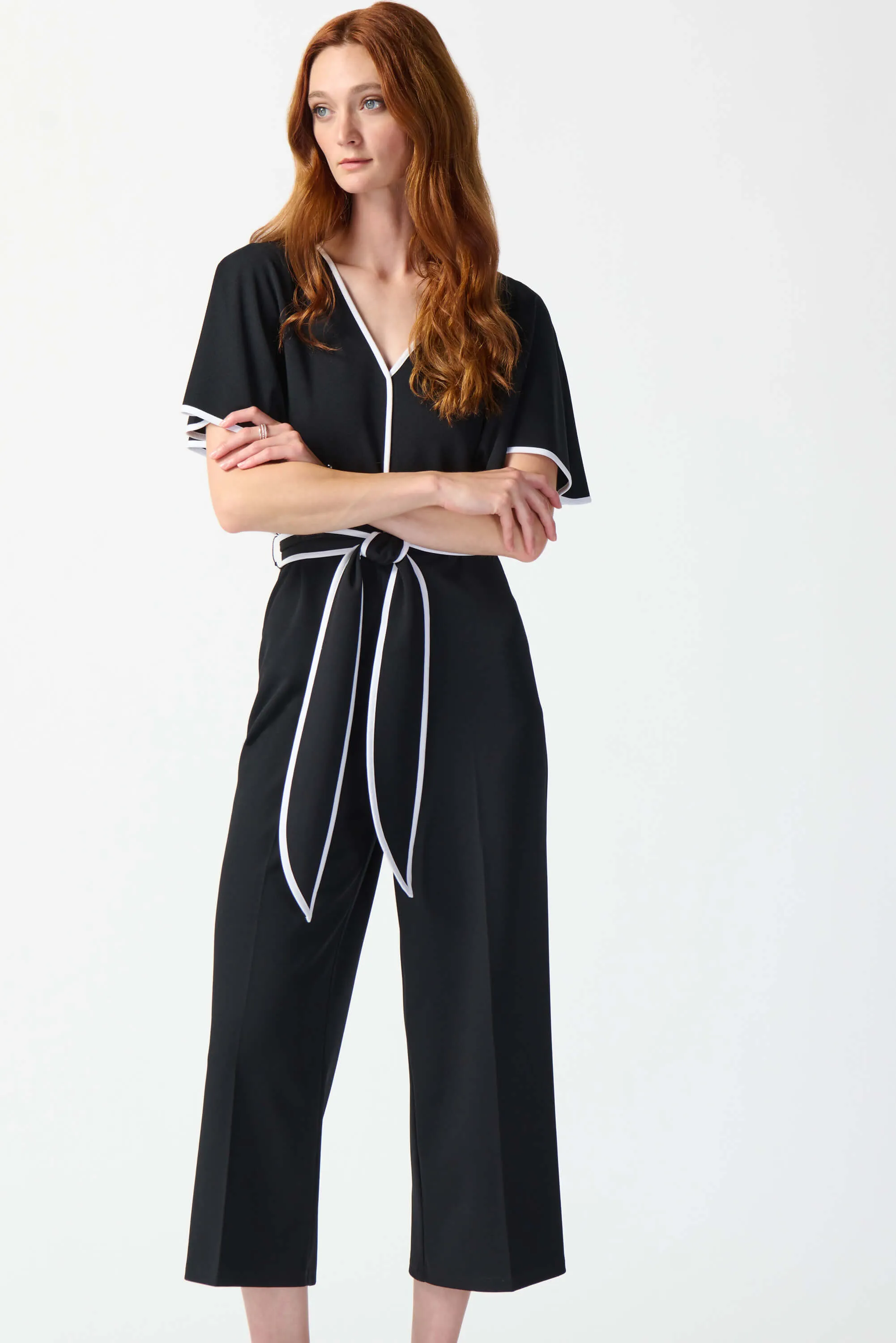 Casablanca Scuba Crepe Belted Jumpsuit - Black/Vanilla 242082