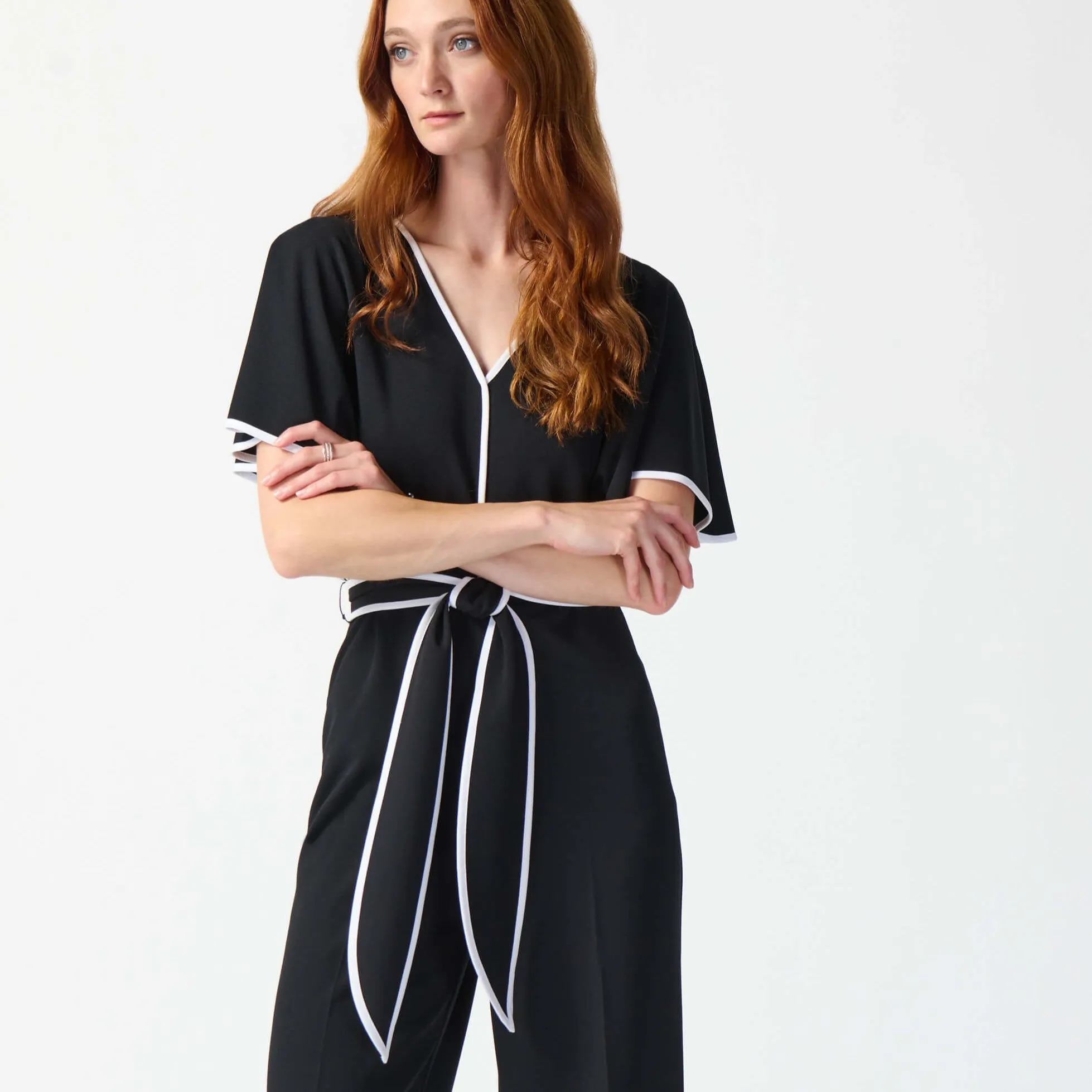 Casablanca Scuba Crepe Belted Jumpsuit - Black/Vanilla 242082