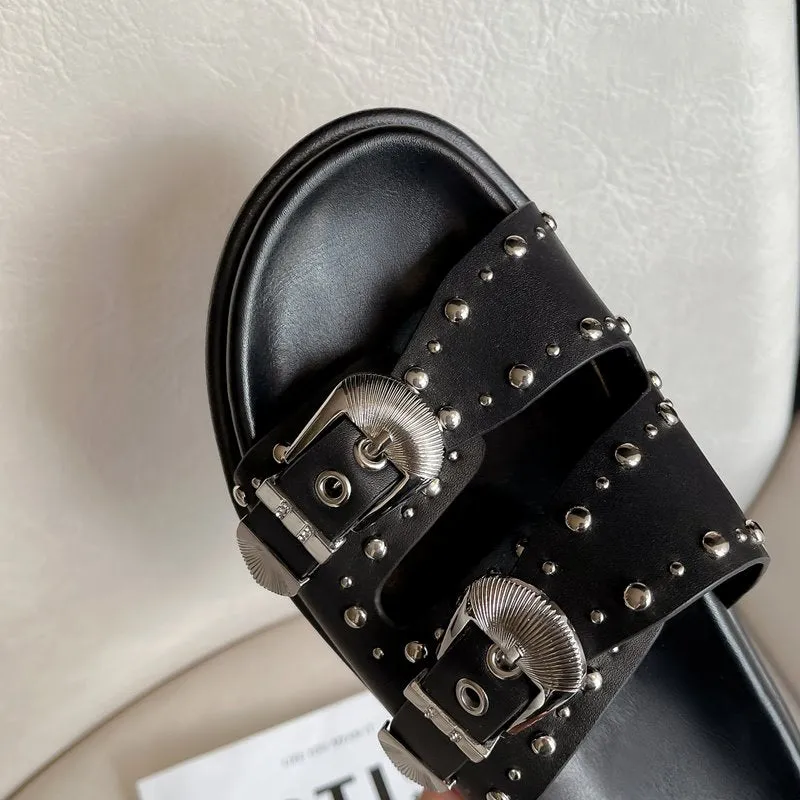 Casual Minimal Goth Leather & Rivet Sandals