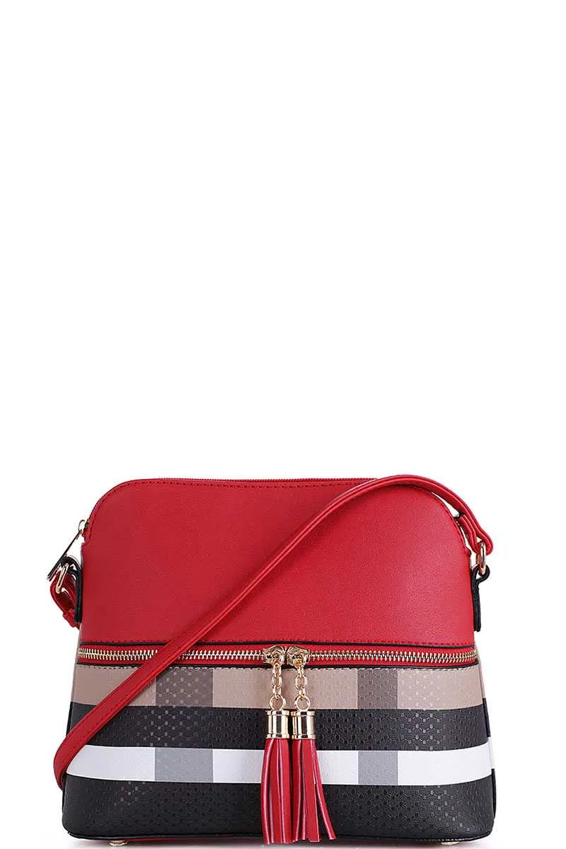 Chic Modern Color Block Tassel Cross Body Bag