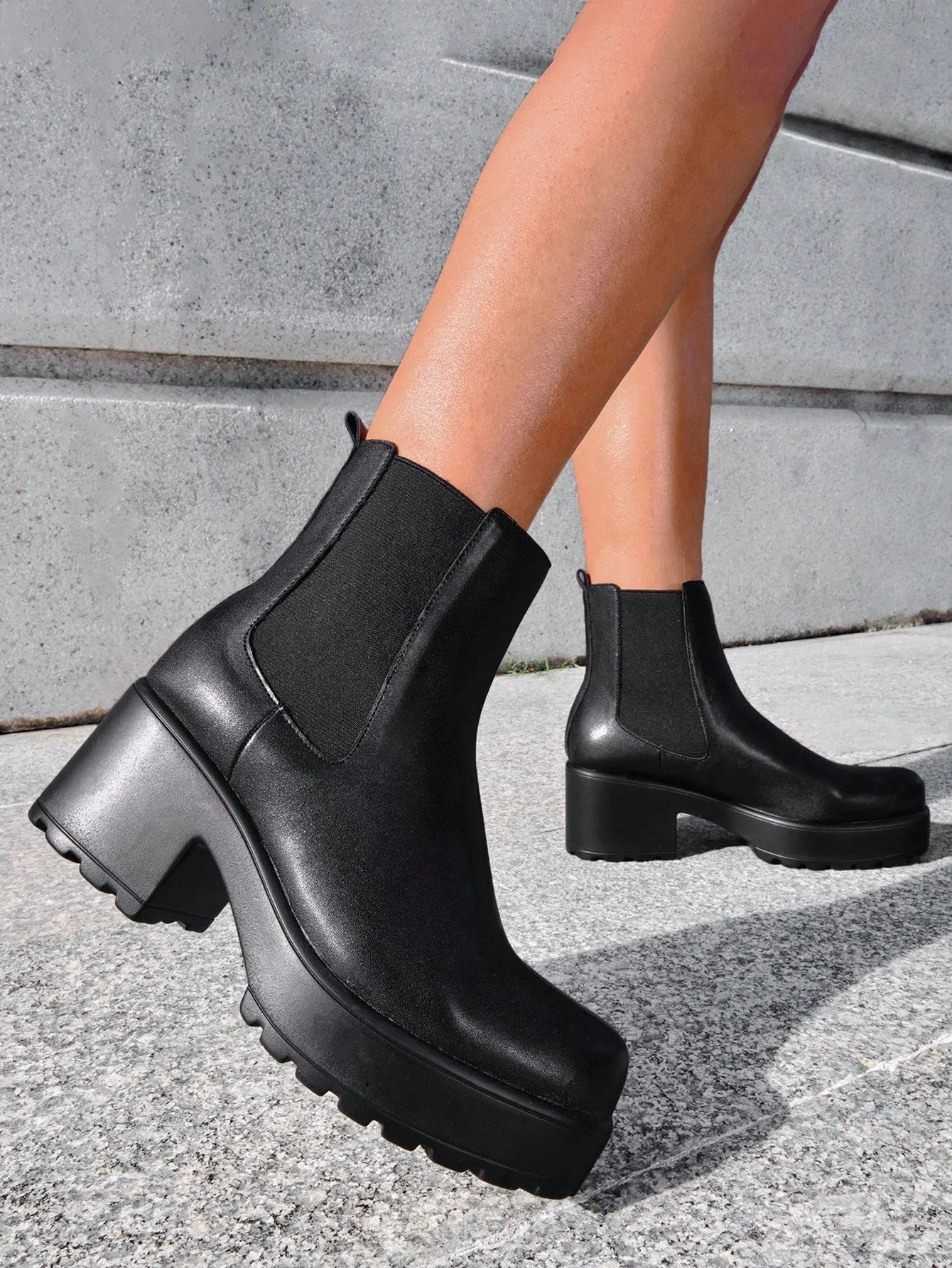 CUCCOO BIZCHIC Woman Shoes Fashion Minimalist Chunky Heeled Chelsea Elegant Classic Black Boots Vacation Shoes Summer Sale