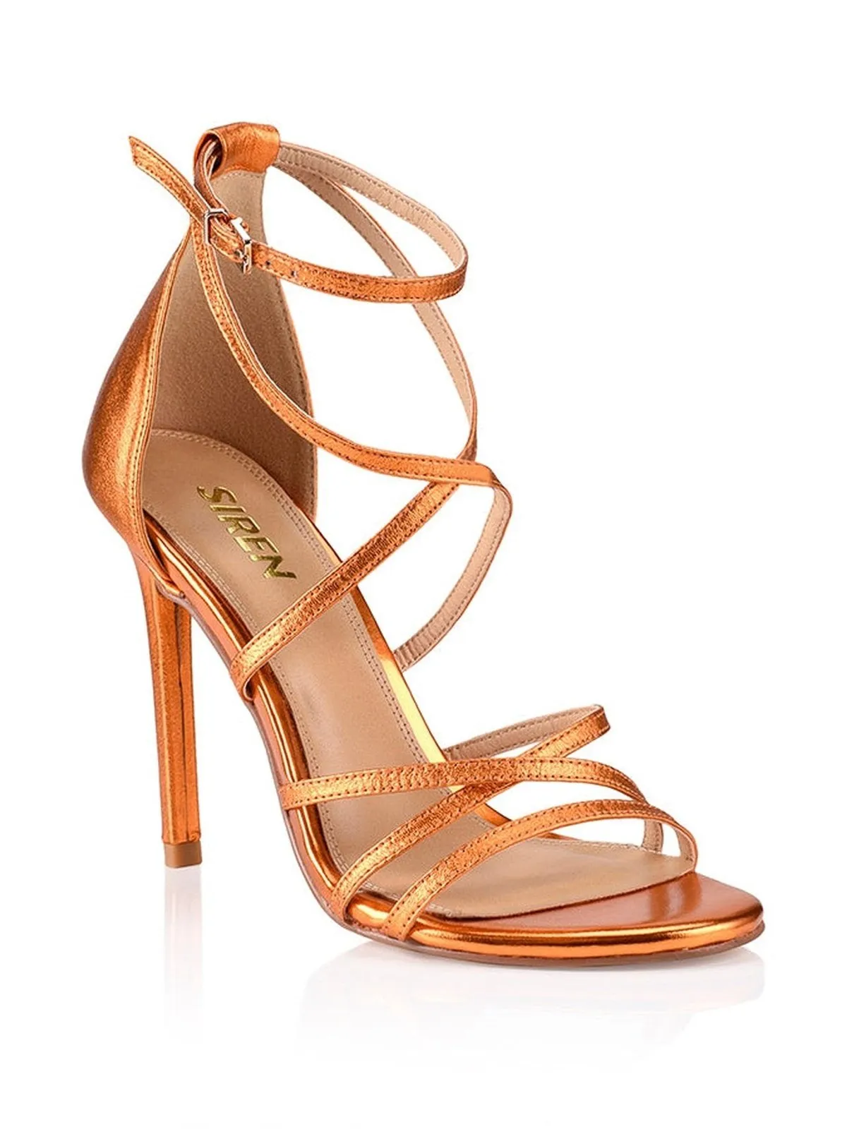 Danger Stiletto Heels - Orange Metallic Leather