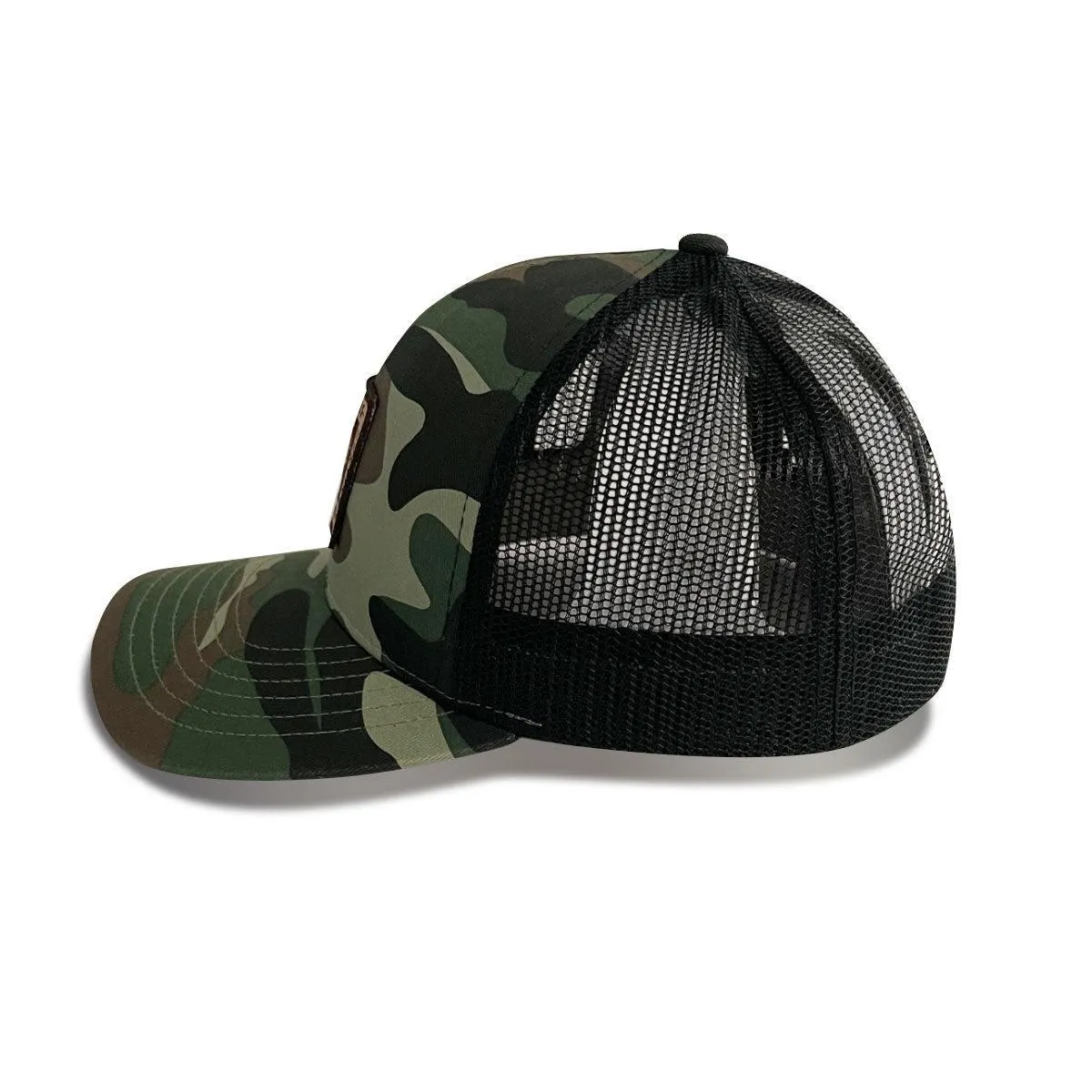 Delta Camo Leather Patch Trucker Hat