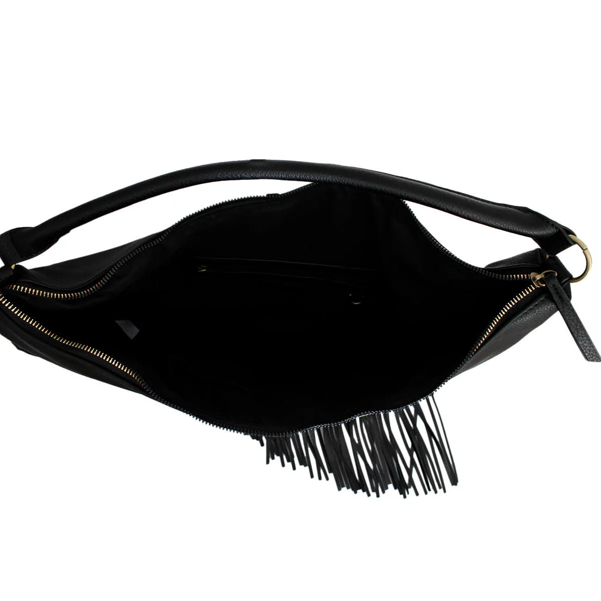 Diagonal Fringe Hobo Bag - Black