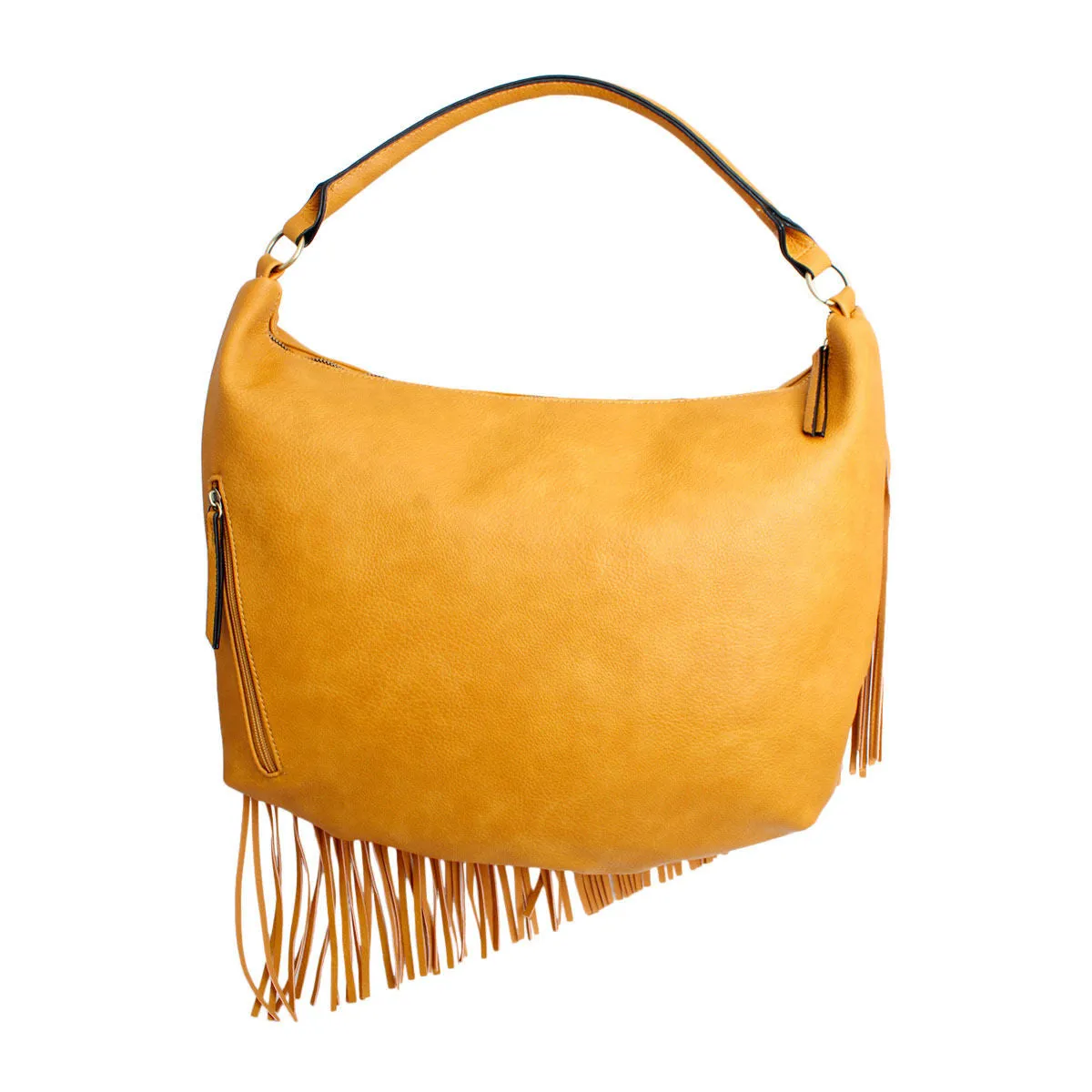 Diagonal Fringe Hobo Bag - Mustard